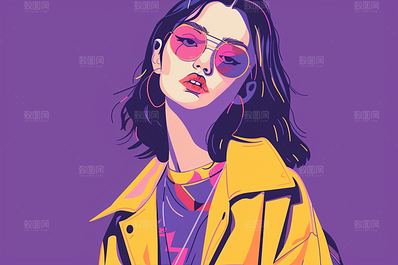 时尚涂鸦人物韩流鲜明插画