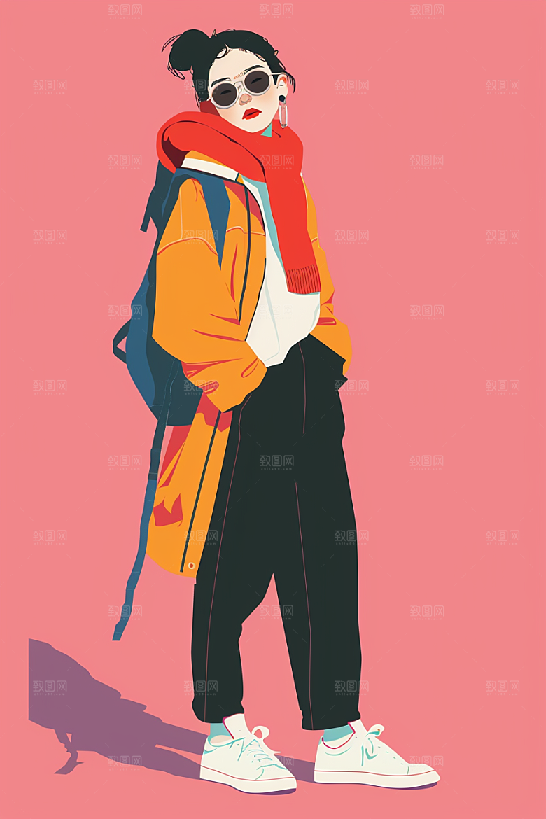 时尚涂鸦人物对比色高清插画