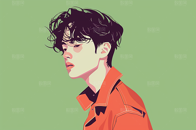 时尚涂鸦人物对比色橙色插画