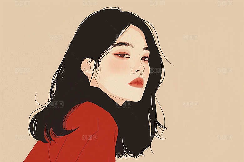 时尚涂鸦人物对比色撞色插画