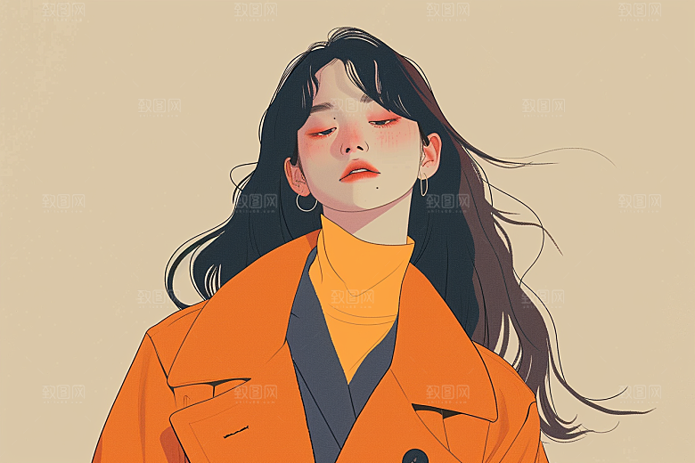 时尚涂鸦人物撞色对比色插画