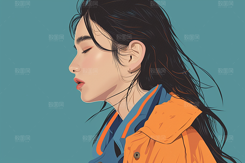 时尚涂鸦人物潮流橙色插画