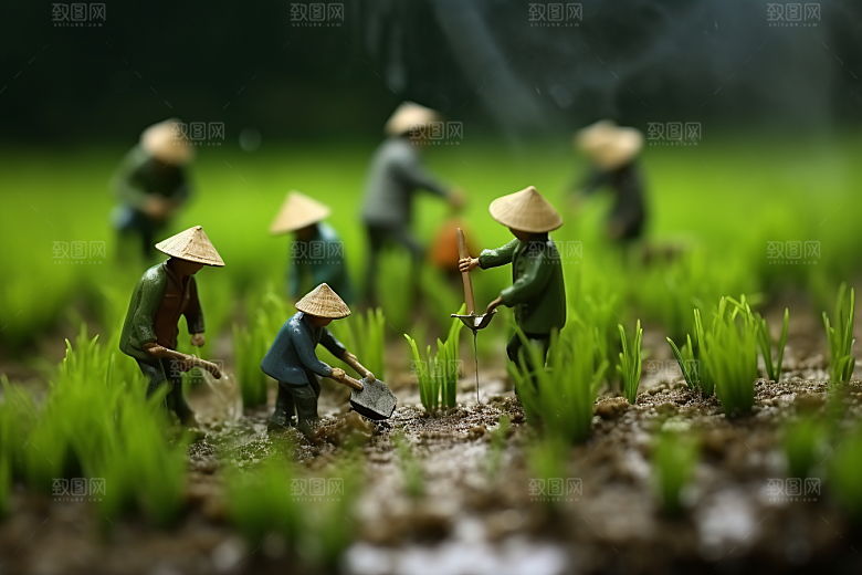 春耕微距小人农业创意摄影图
