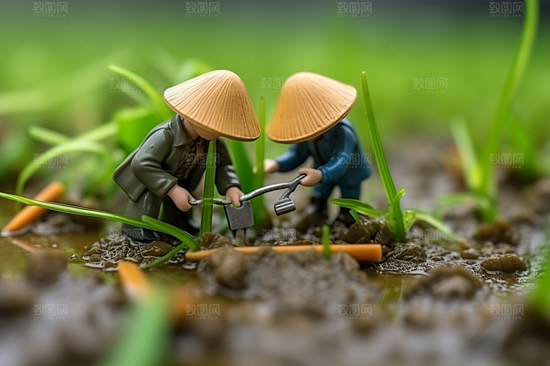春耕微距小人农民春季摄影图
