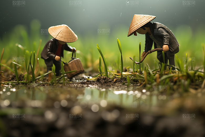 春耕微距小人创意高清摄影图