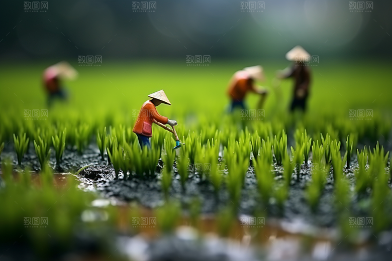 春耕微距小人春季播种摄影图
