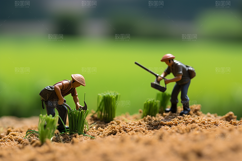 春耕微距小人高清创意摄影图
