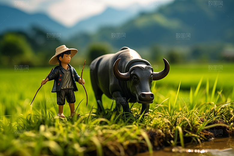 春耕微距小人创意耕种摄影图