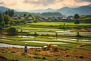春耕种地农耕种稻摄影图