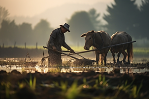 春耕种地农民种稻摄影图