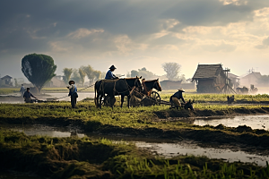春耕种地水稻插秧摄影图