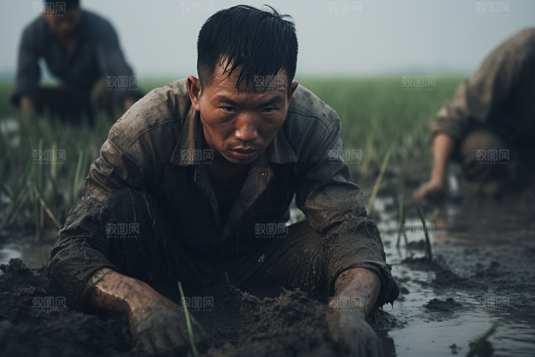 春耕种地水稻种稻摄影图
