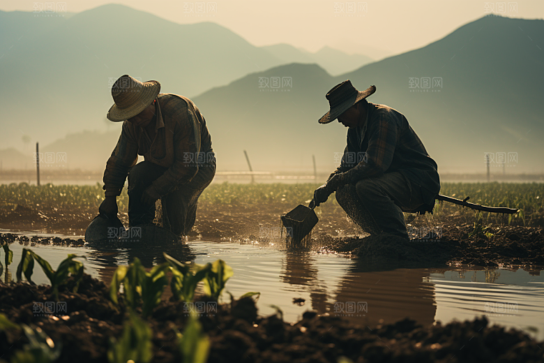 春耕种地水稻农耕摄影图