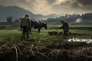 春耕种地种稻农耕摄影图