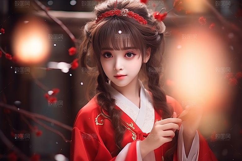 春节汉服女孩高清新春CG
