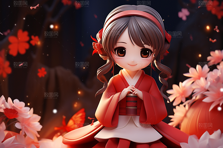 春节汉服女孩喜庆春日CG