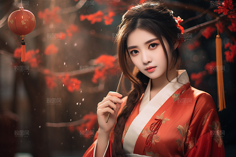 春节汉服女孩喜庆春日CG
