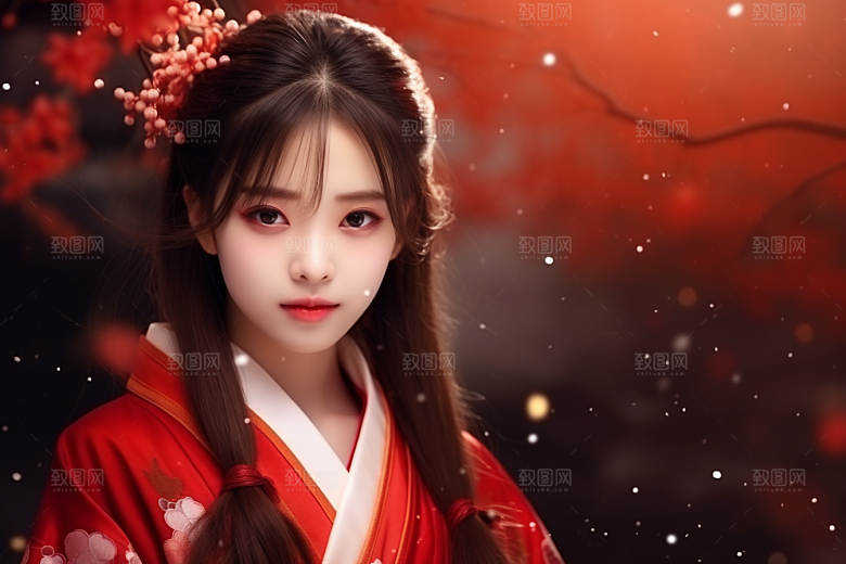 春节汉服女孩中国风春日CG