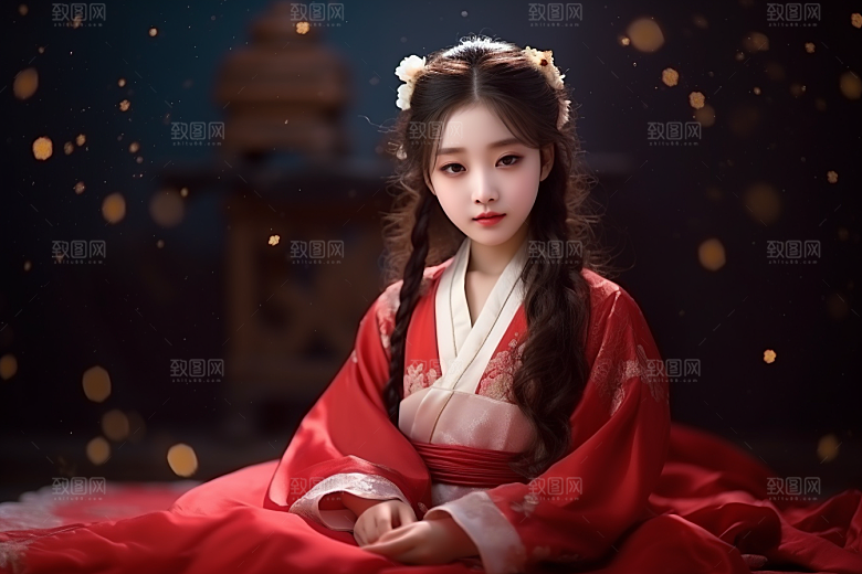 春节汉服女孩传统文化过年CG