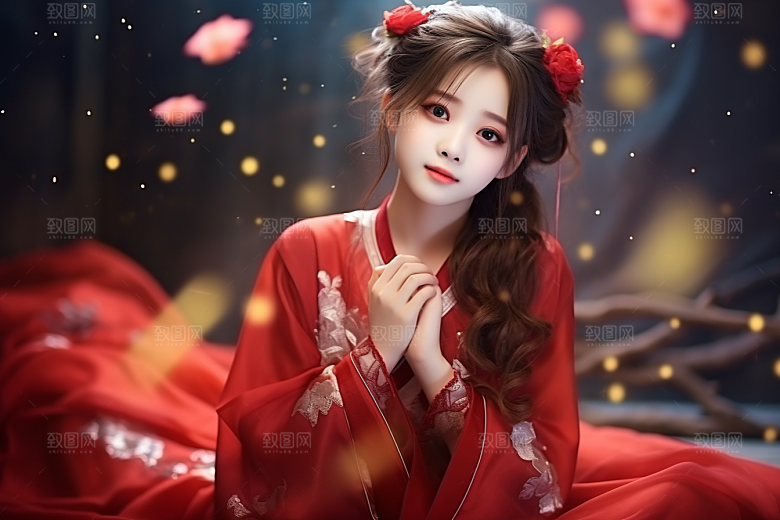 春节汉服女孩喜庆中国风CG