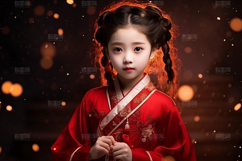 春节汉服女孩新春红色CG