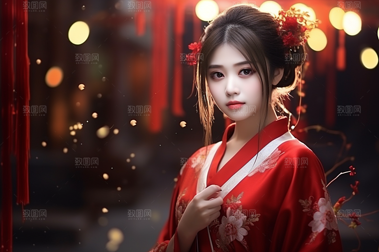 春节汉服女孩中国风新春CG