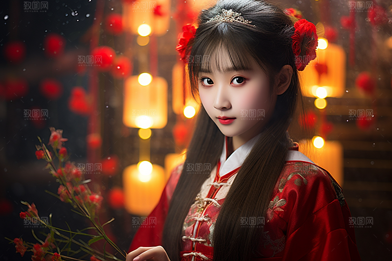 春节汉服女孩春日过年CG