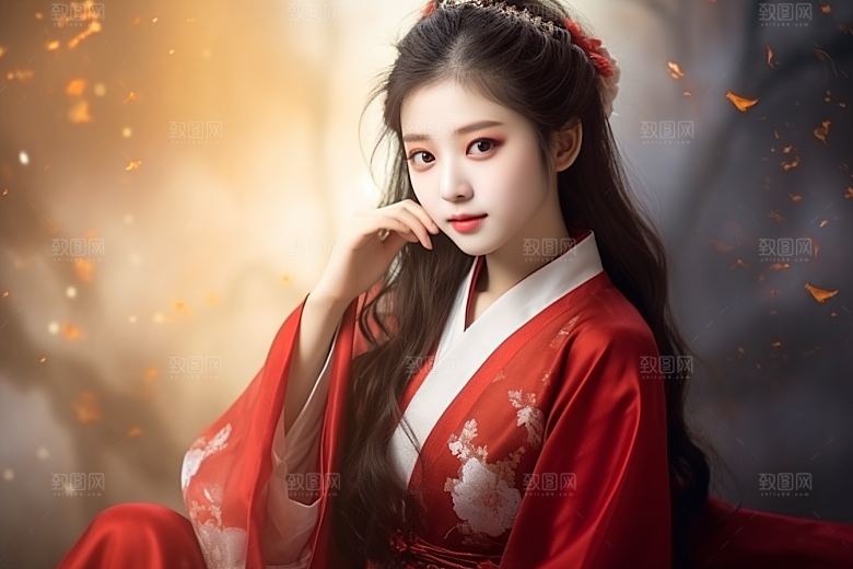 春节汉服女孩喜庆过年CG