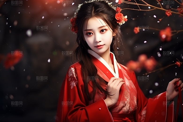春节汉服女孩中国风传统文化CG
