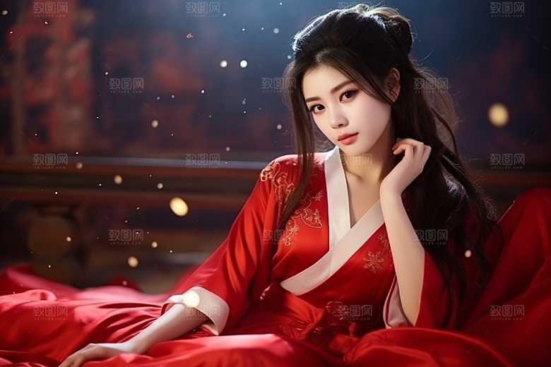 春节汉服女孩过年中国风CG