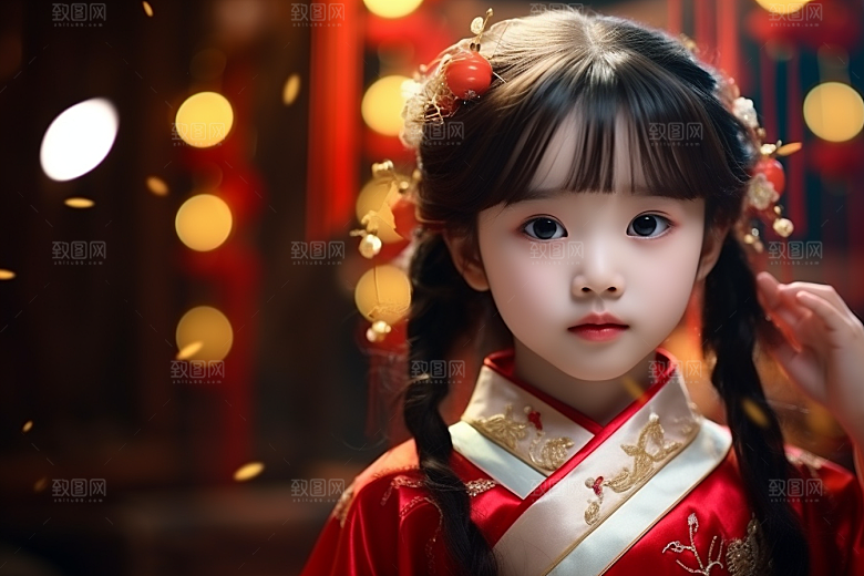 春节汉服女孩红色高清CG