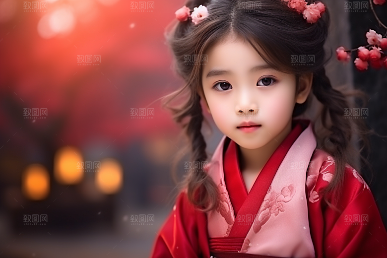春节汉服女孩喜庆红色CG