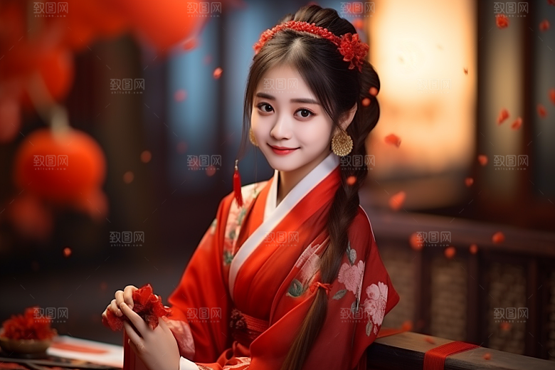 春节汉服女孩中国风过年CG