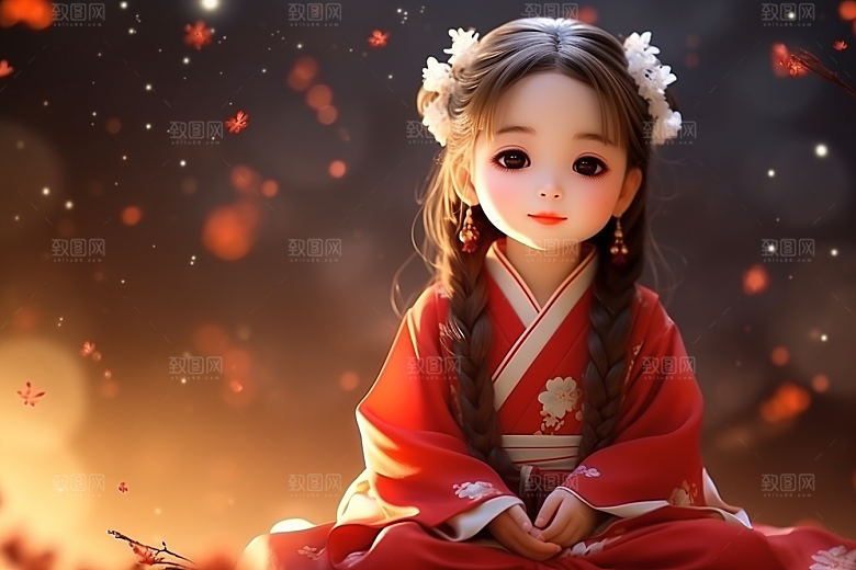 春节汉服女孩过年高清CG