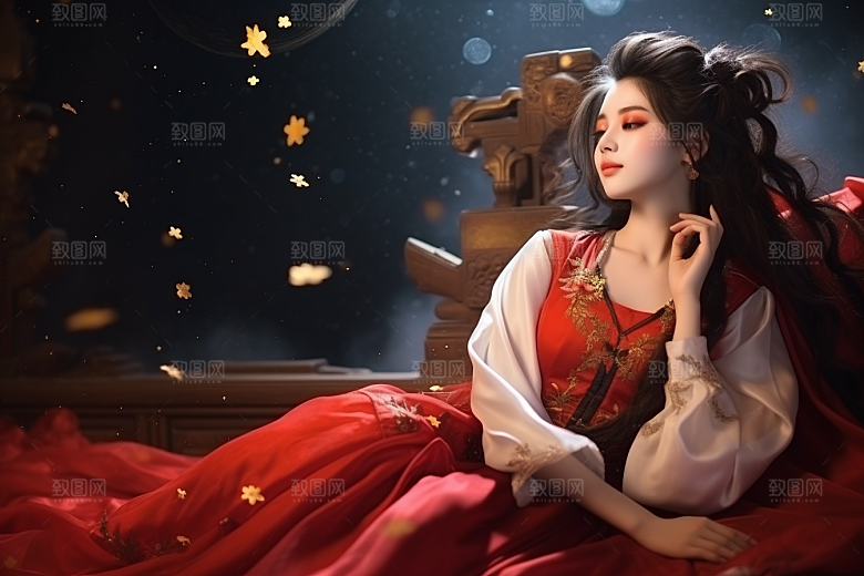 春节汉服女孩传统文化喜庆CG