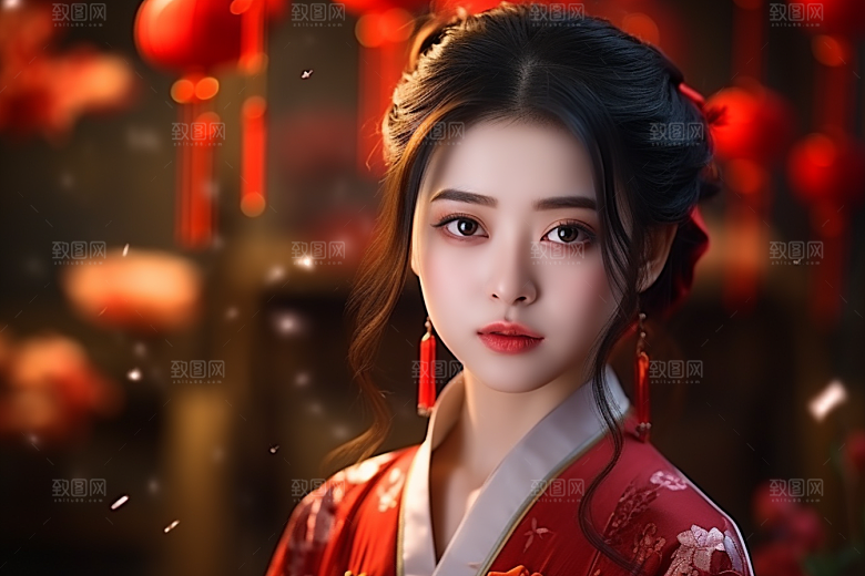 春节汉服女孩传统文化新春CG
