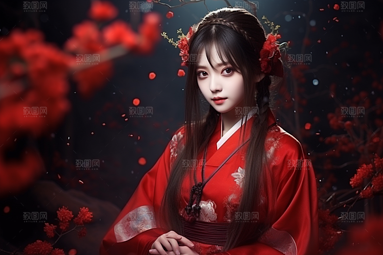 春节汉服女孩中国风喜庆CG