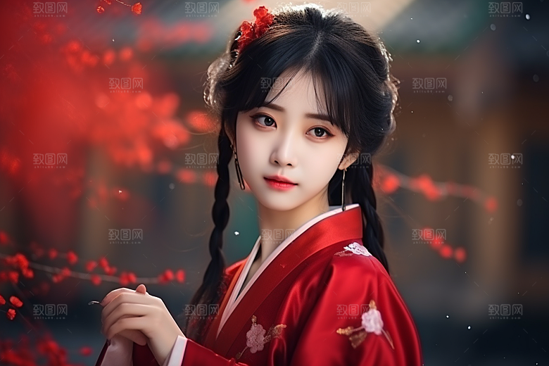 春节汉服女孩传统文化春日CG