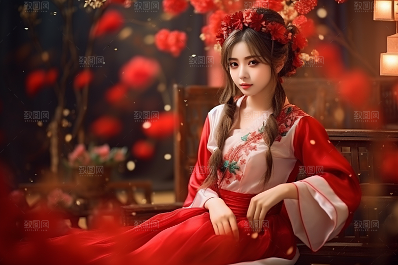 春节汉服女孩新春春日CG