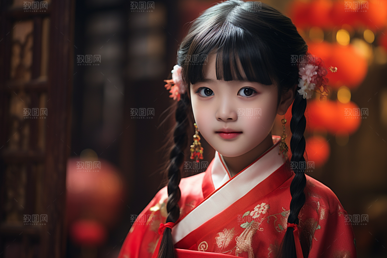 春节汉服女孩传统文化喜庆CG