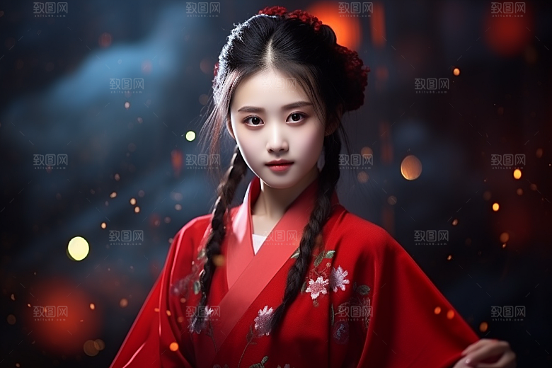 春节汉服女孩过年喜庆CG