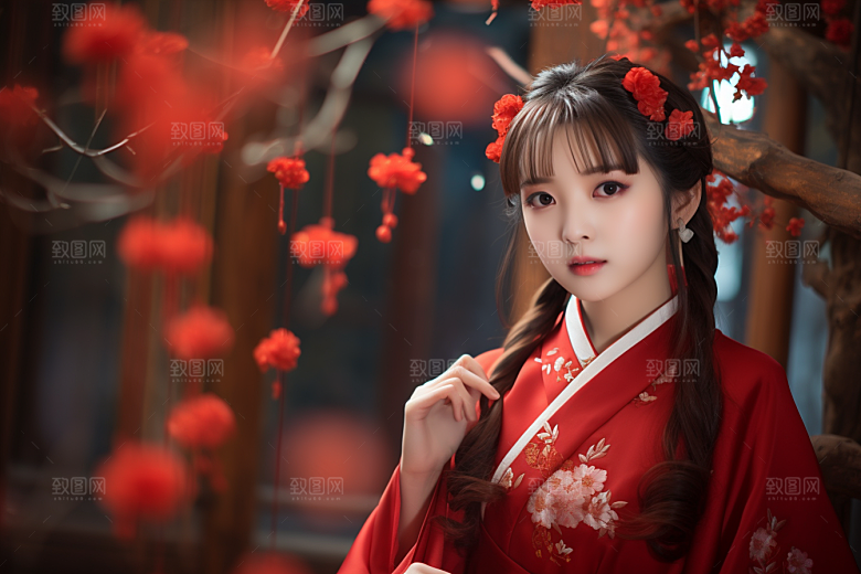 春节汉服女孩春日喜庆CG