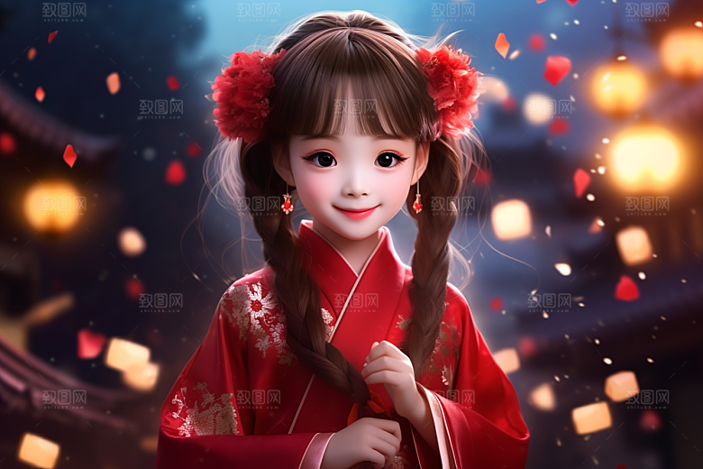 春节汉服女孩高清喜庆CG