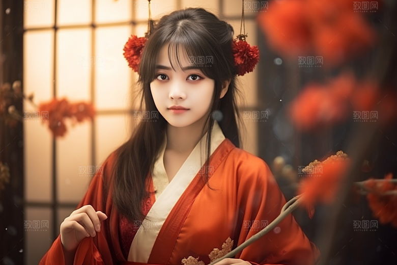 春节汉服女孩过年喜庆CG