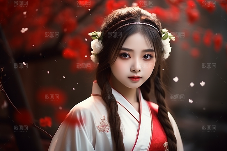 春节汉服女孩过年传统文化CG