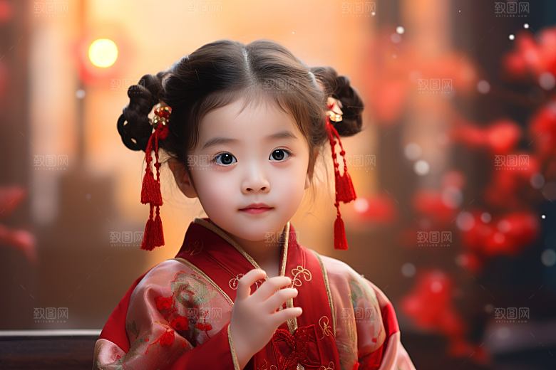 春节汉服女孩红色中国风CG