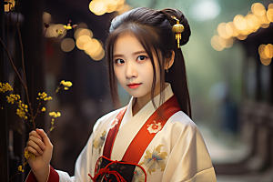春节汉服女孩红色春日CG