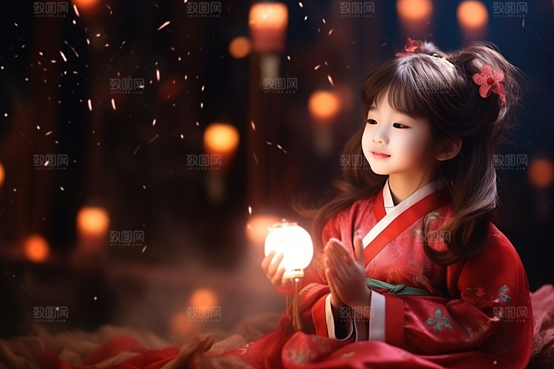 春节汉服女孩过年传统文化CG