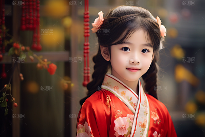 春节汉服女孩过年喜庆CG