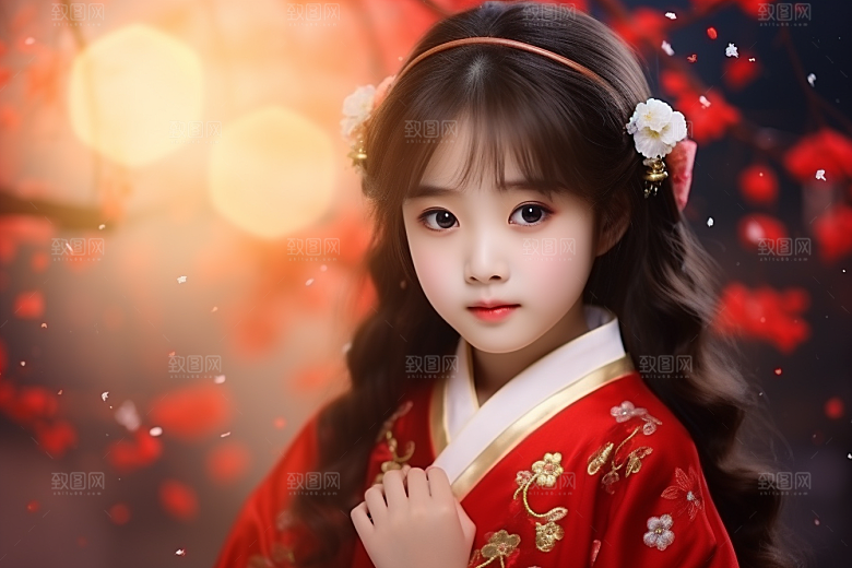 春节汉服女孩中国风红色CG